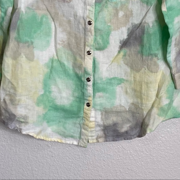 JM Collection Linen Abstract Print Button Down Shirt 4 - Picture 4 of 9